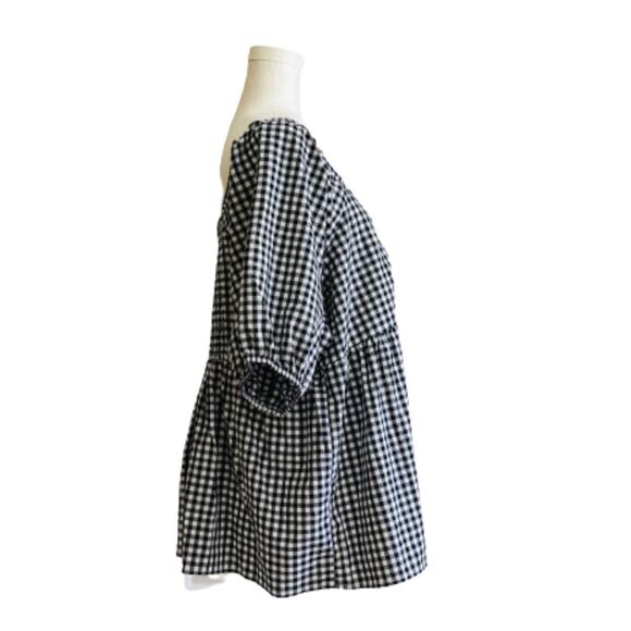 Terra & Sky Top Navy White Gingham Cotton Smocked Short Puff Sleeve Plus 1X NEW - Picture 5 of 12